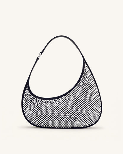 Harlee Artificial Crystal Shoulder Bag - Black