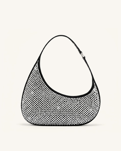 Harlee Artificial Crystal Shoulder Bag - Black