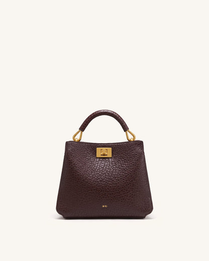 Lucia Elephant-Effect Top Handle Bag - Dark Brown