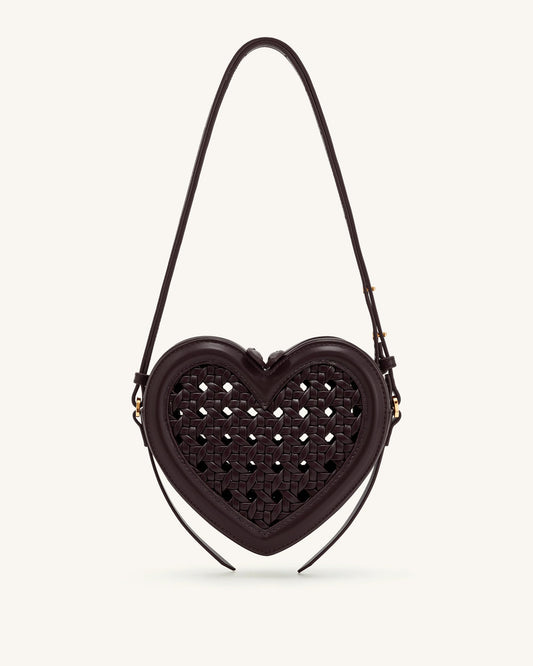 Arlene Openwork Woven Heart Shape Crossbody Bag - Vintage Red