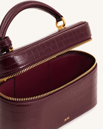 Cleo Box Shape Top Handle Bag - Claret Croc