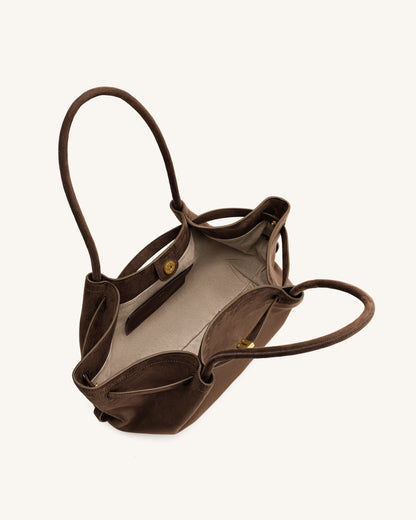 Hana Wide Faux Suede Tote Bag - Dark Brown