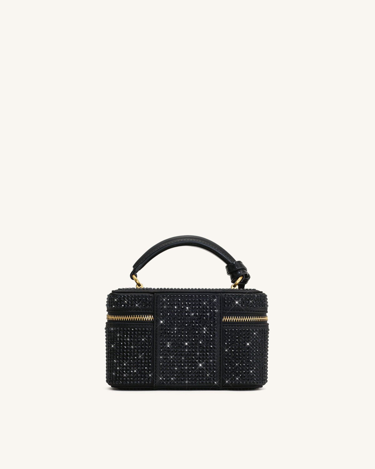 Cleo Artificial Crystal Box Shape Top Handle Bag - Black