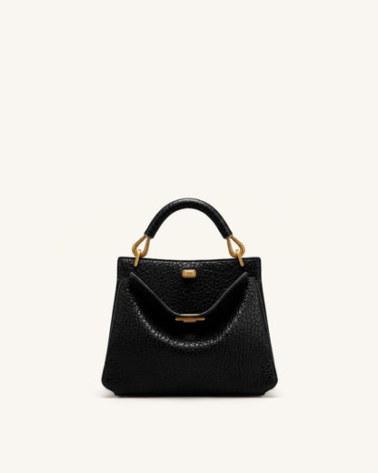 Lucia Elephant-Effect Top Handle Bag - Black