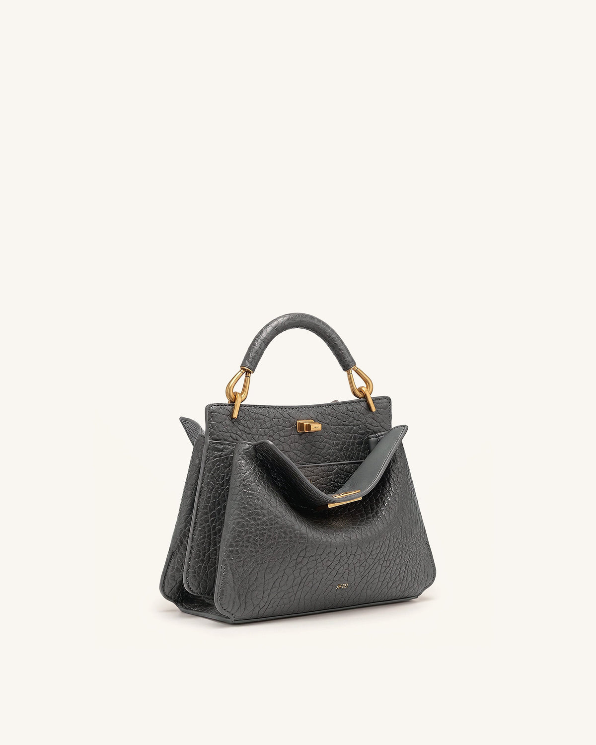 Lucia Elephant-Effect Top Handle Bag - Slate Gray