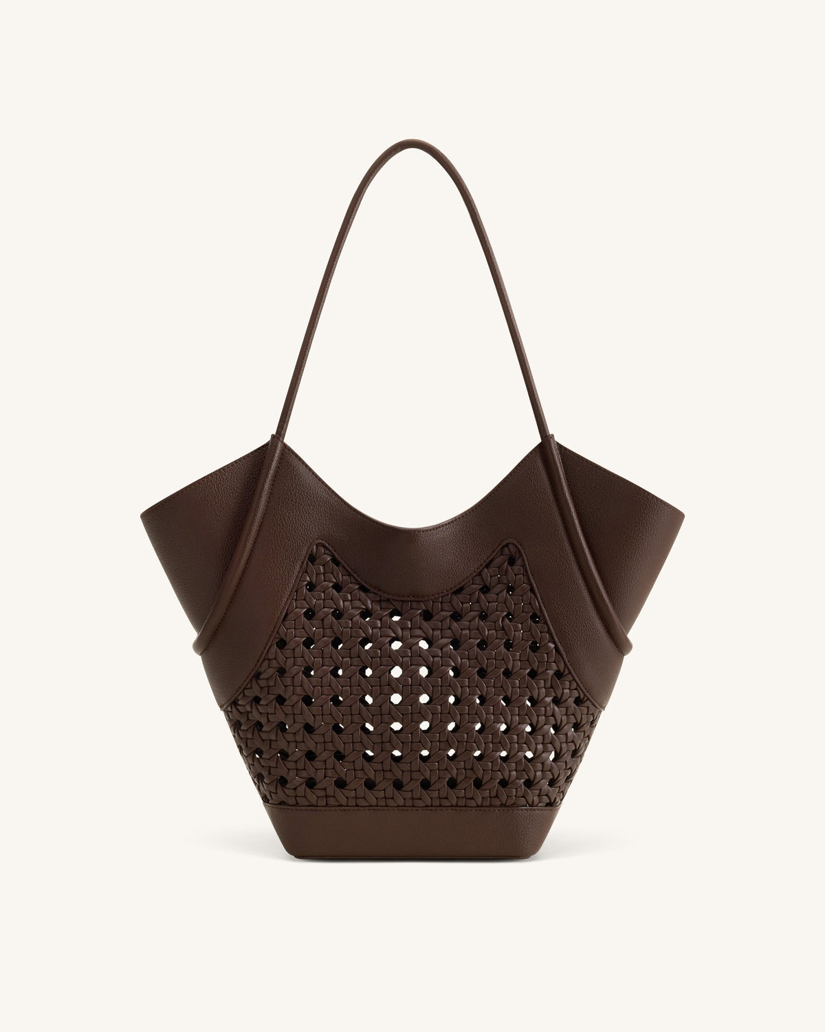 Maribel Woven Panel Tote Bag - Dark Brown
