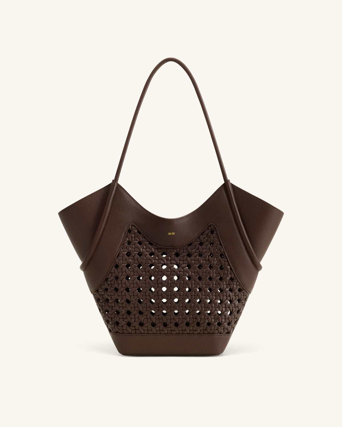 Maribel Woven Panel Tote Bag - Dark Brown