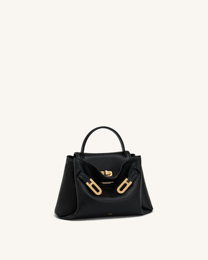 Rhea Small Pebbled Double Buckle Shoulder Bag - Black