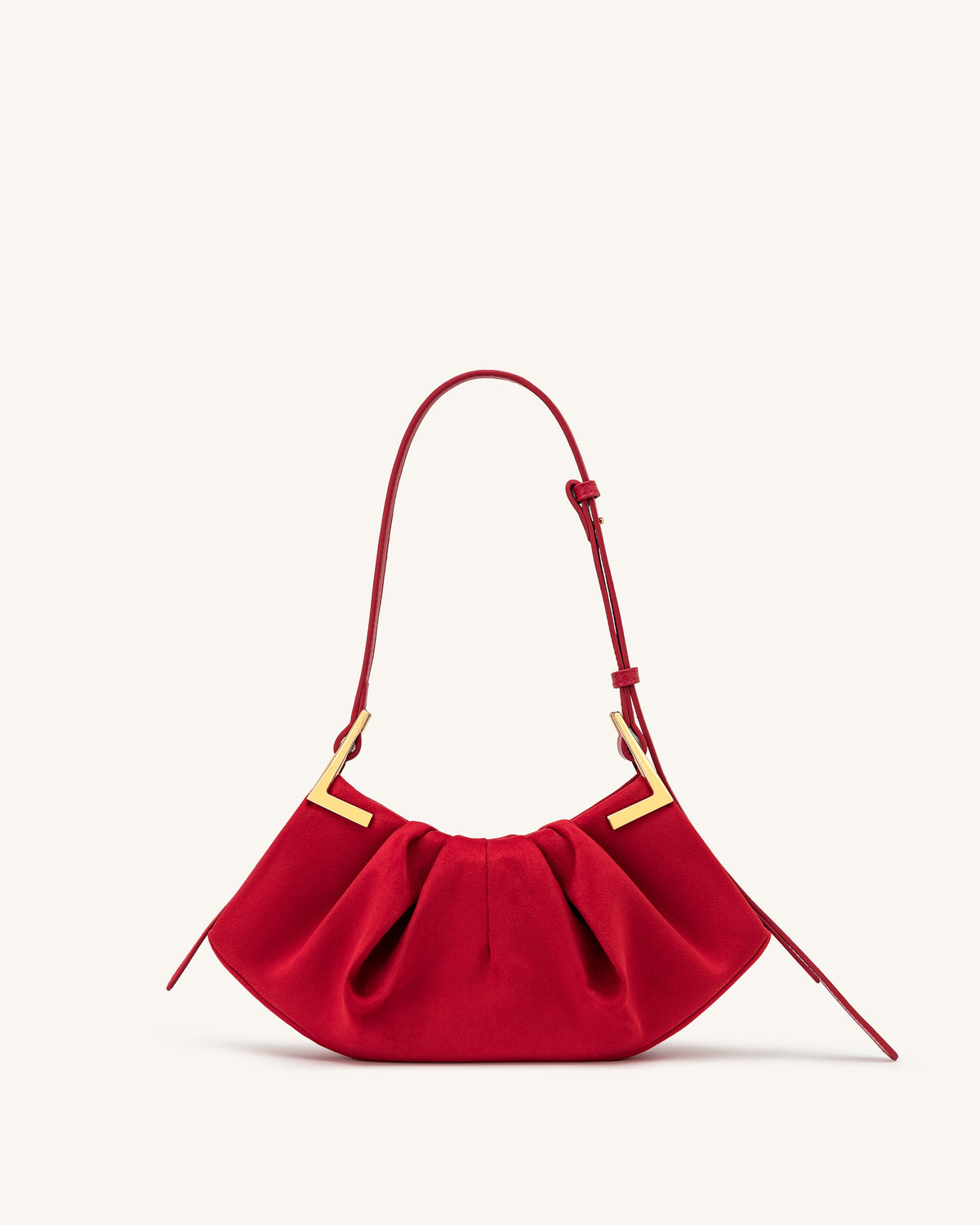 Amelia Faux Suede Pleated Shoulder Bag - Red