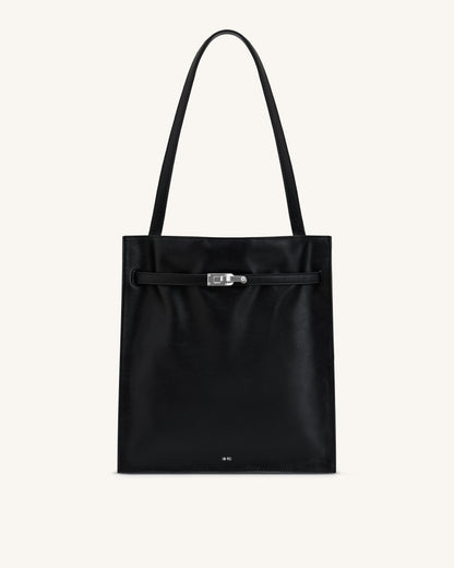 Noelle Belted Tote Bag - Black