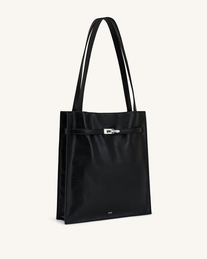 Noelle Belted Tote Bag - Black