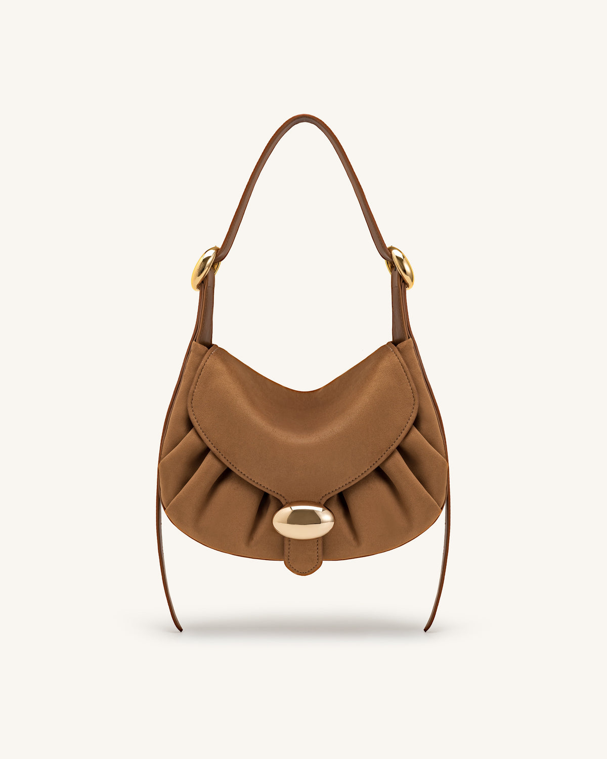 Avery Faux Suede Draped Hobo Bag - Camel