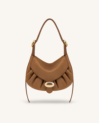 Avery Faux Suede Draped Hobo Bag - Camel