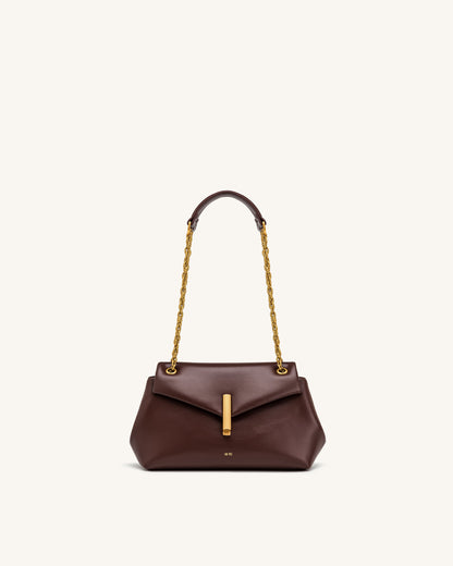 Valerie Chain Flap Shoulder Bag - Dark Brown