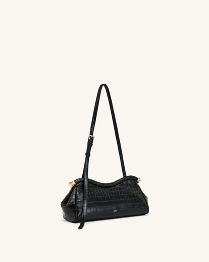 Naomi Curved Shoulder Bag - Black Croc