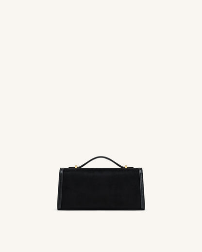 Delphine Faux Suede Top Handle Bag - Black