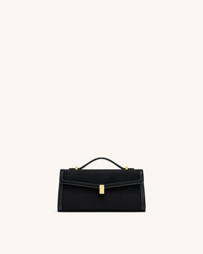 Delphine Faux Suede Top Handle Bag - Black