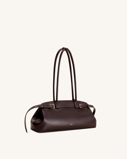 Arden Belt Detail East-West Shoulder Bag - Dark Brown