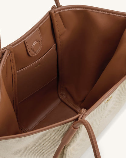 Nala Wide Tote Bag - Brown Canvas