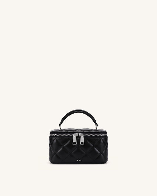 Vivienne Quilted Vanity Top Handle Bag - Black