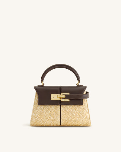 Elise Faux Straw Handbag - Brown