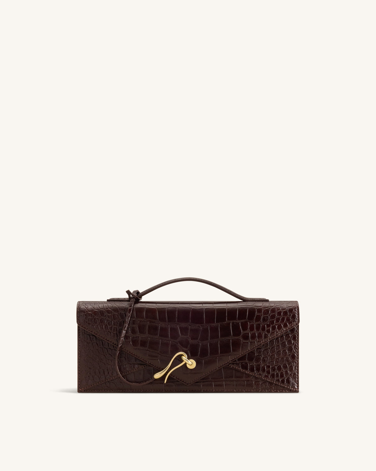 Celeste Envelope Top Handle Bag - Dark Brown Croc