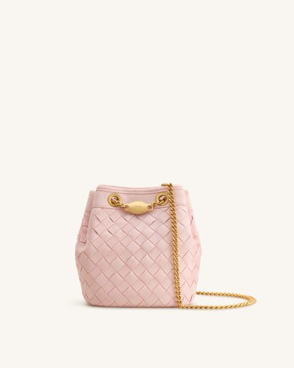 Yara Faux Suede Hand-Woven Bucket Bag - Pink