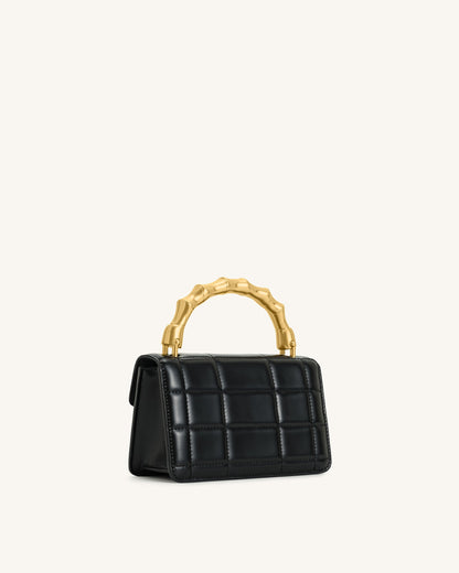 Kaia Bamboo Metal Handle Handbag - Black