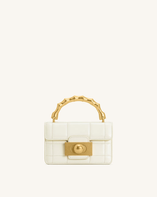 Kaia Bamboo Metal Handle Handbag - White