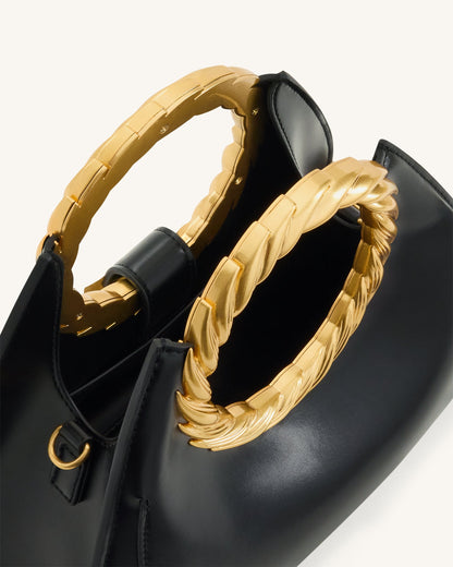 Amiya Leaf Handle Sculpture Bag - Black