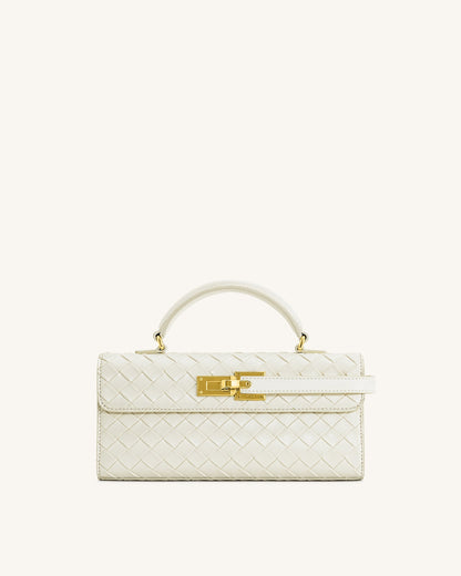 Keyla Weave Texture Top Handle Bag - White