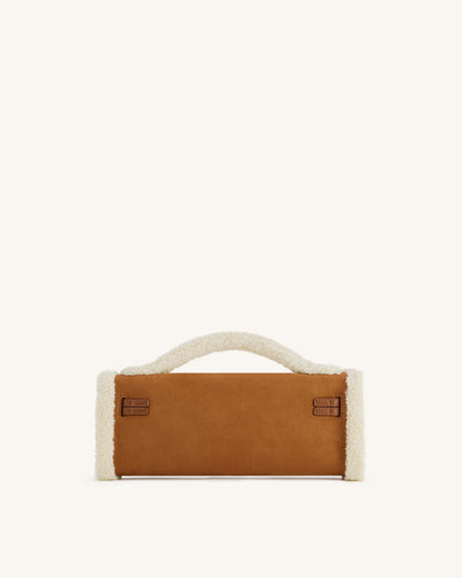 Bria Faux Suede Structured Top Handle Bag - Yellow Brown