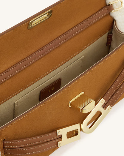 Bria Faux Suede Structured Top Handle Bag - Yellow Brown