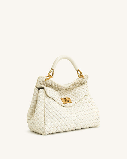 Lucia Classic Top Handle Woven Bag - White