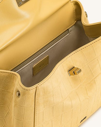 Lucia Classic Croc-Embossed Faux Suede Top Handle Bag - Yellow