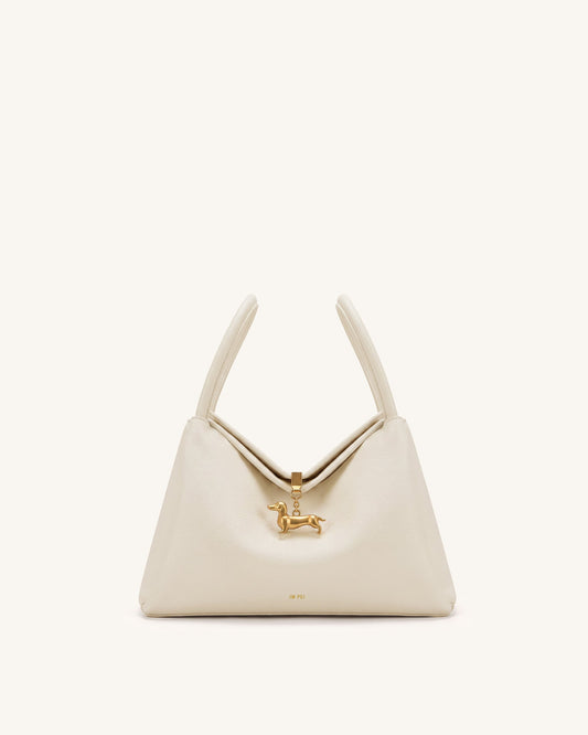 Maelle Dachshund Charm Double Handle Bag - White