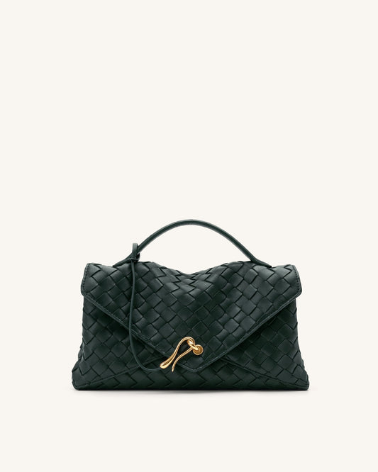 Celeste Woven Envelope Bag - Dark Ink Green