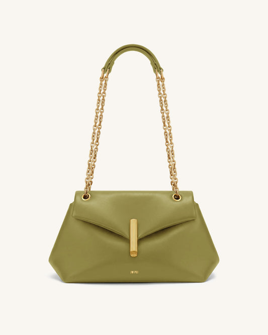 Valerie Chain Flap Shoulder Bag - Olive Green