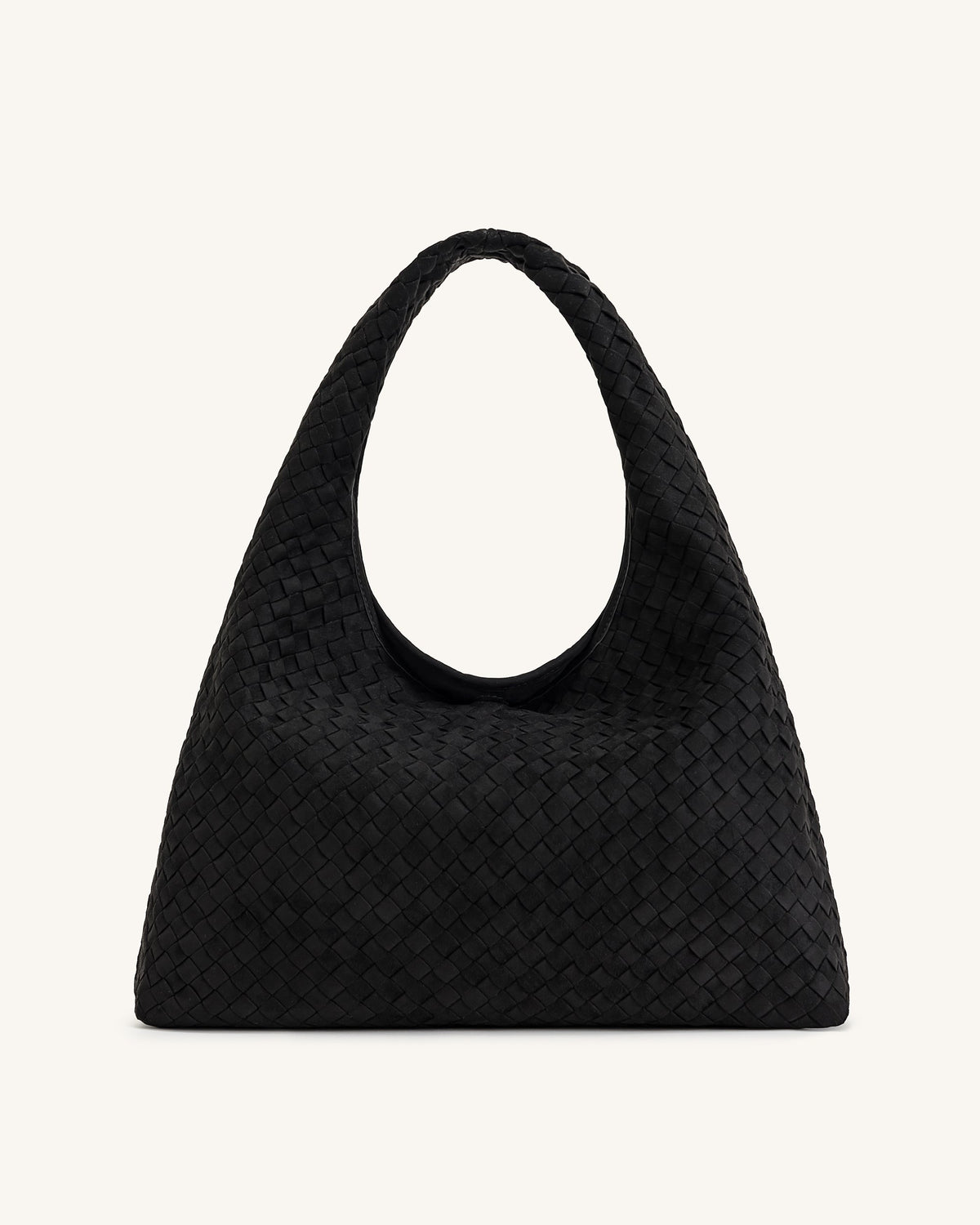 Laura Faux Suede Woven Shoulder Bag - Black