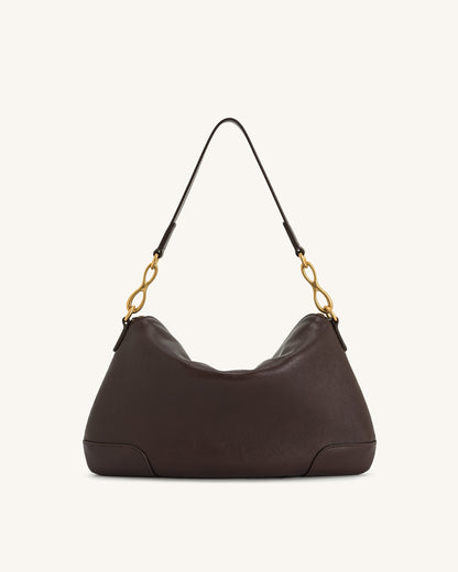 Jayla Metal Pendant Embellished Shoulder Bag - Dark Brown
