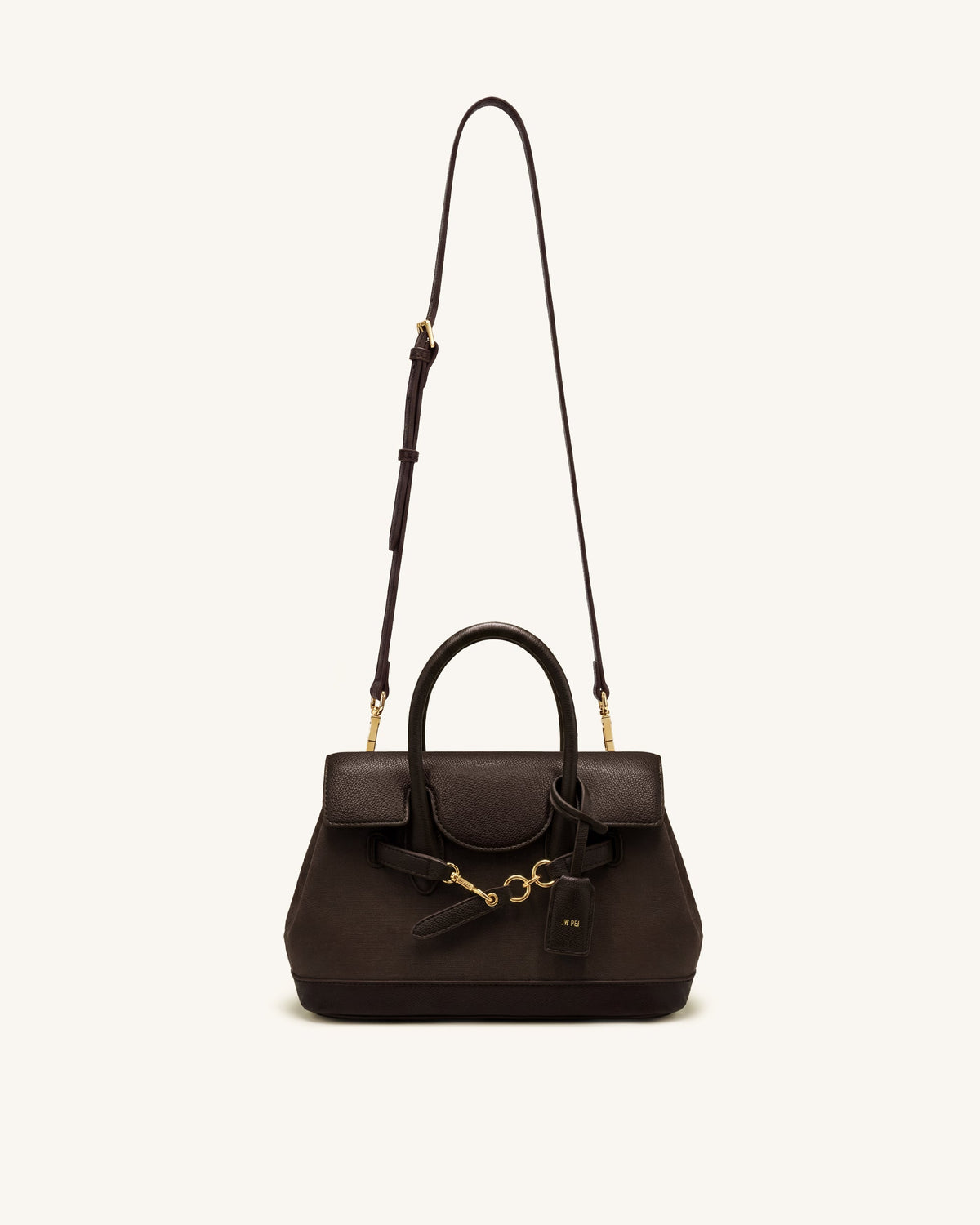 Alina Belted Satchel Bag - Dark Brown Canvas