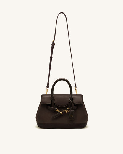 Alina Belted Satchel Bag - Dark Brown Canvas