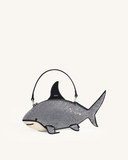 Nerys Artificial Crystal Shark Top Handle Bag - Black