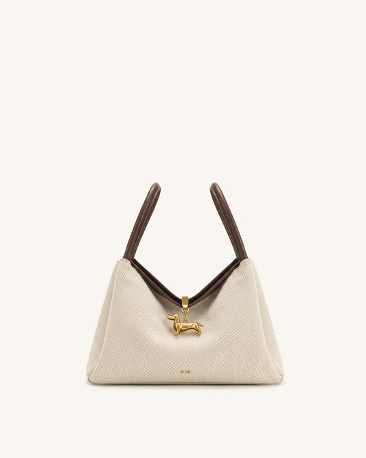 Maelle Dachshund Charm Double Handle Bag - Dark Brown Canvas