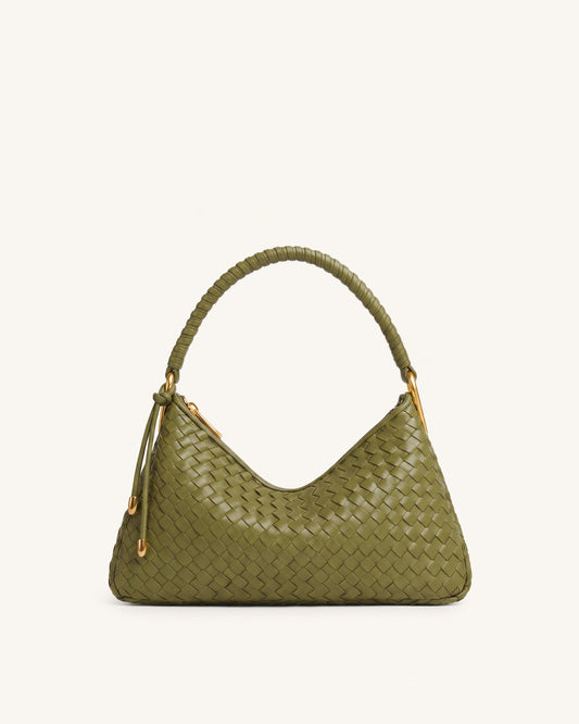 Lorena Woven Shoulder Bag - Olive Green