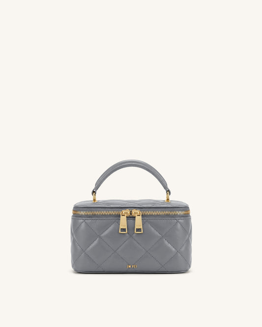 Vivienne Quilted Vanity Top Handle Bag - Gray