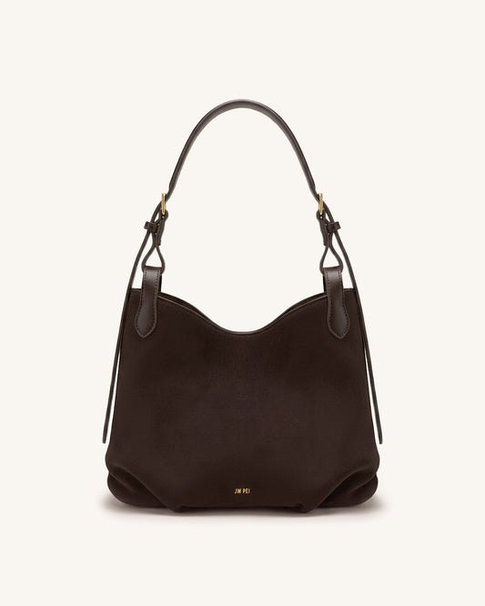 Velora Faux Suede Slouchy Shoulder Bag - Dark Brown