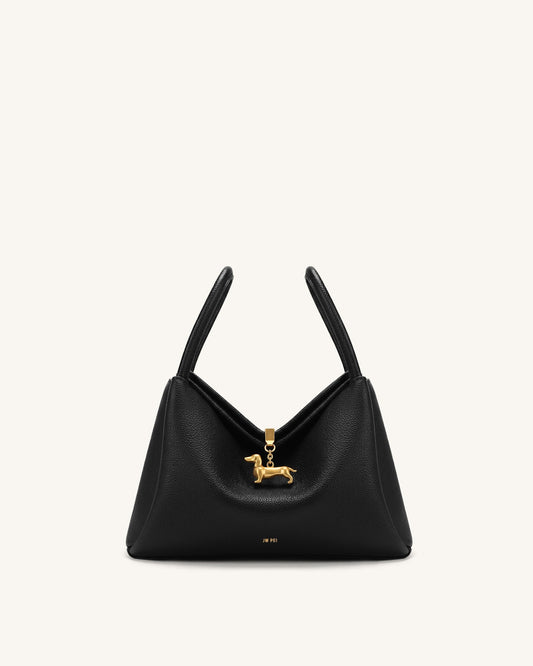 Maelle Dachshund Charm Double Handle Bag - Black