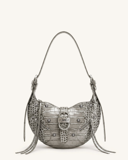 Tessa Studded Shoulder Bag - Cement Grey Croc
