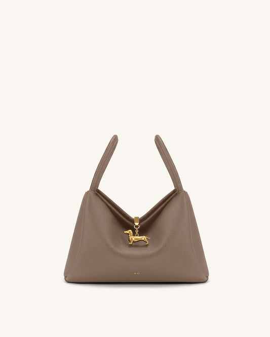 Maelle Dachshund Charm Double Handle Bag - Dark Khaki